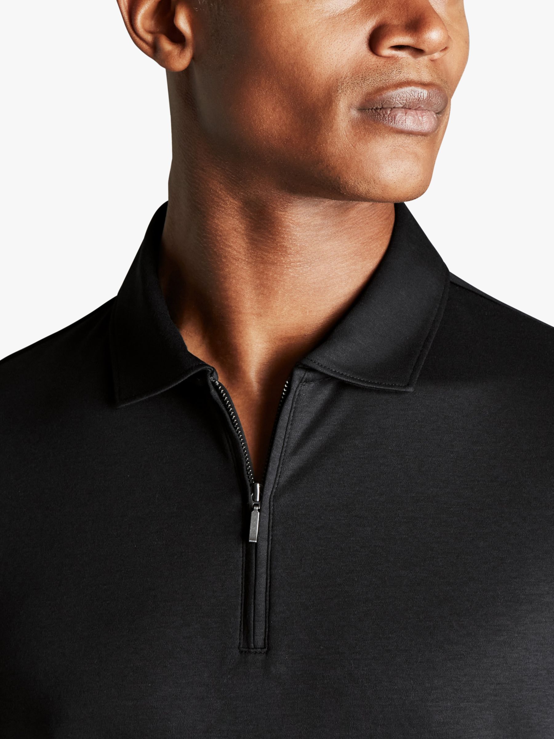 Charles Tyrwhitt Zip Neck Jersey Polo Shirt, Black at John Lewis & Partners