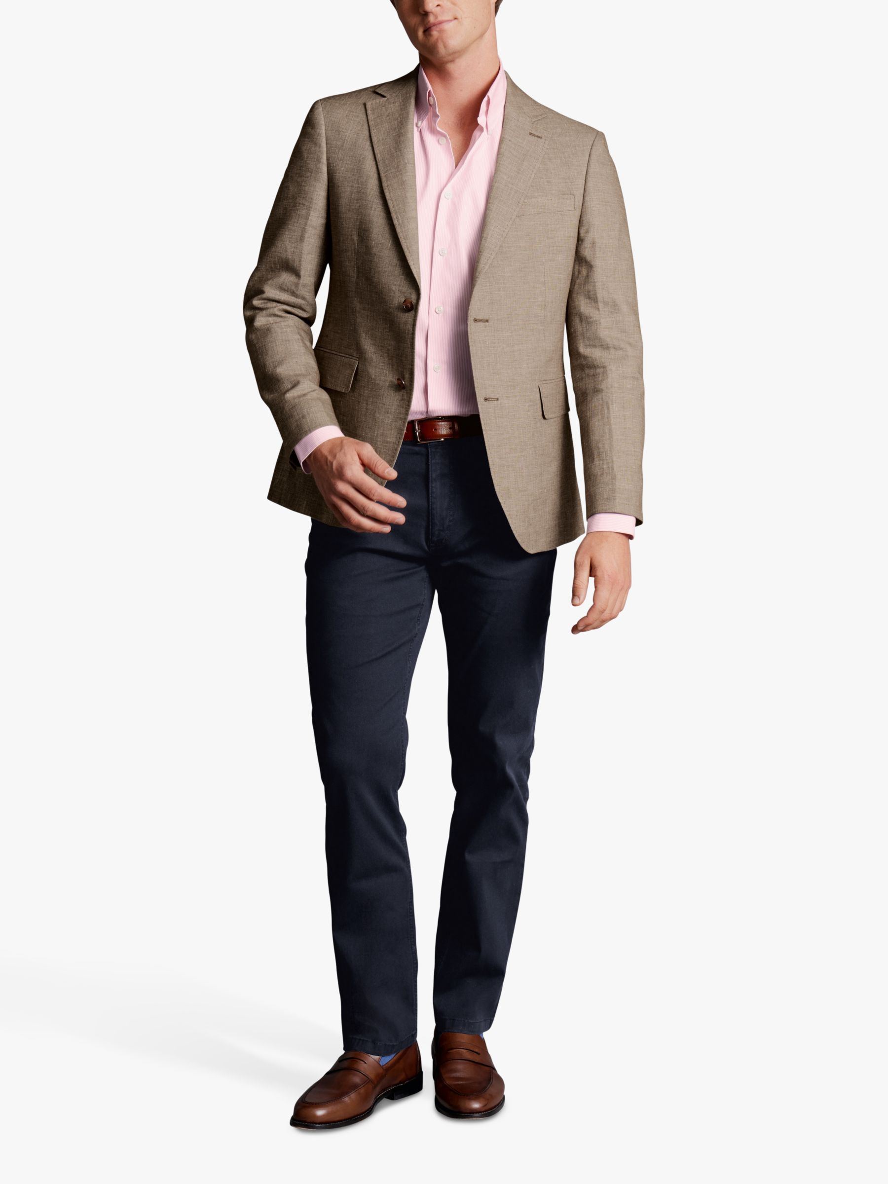 Men's Charles Tyrwhitt Linen Cotton Jacket - Taupe Neutral Size 44r Cotton/Linen