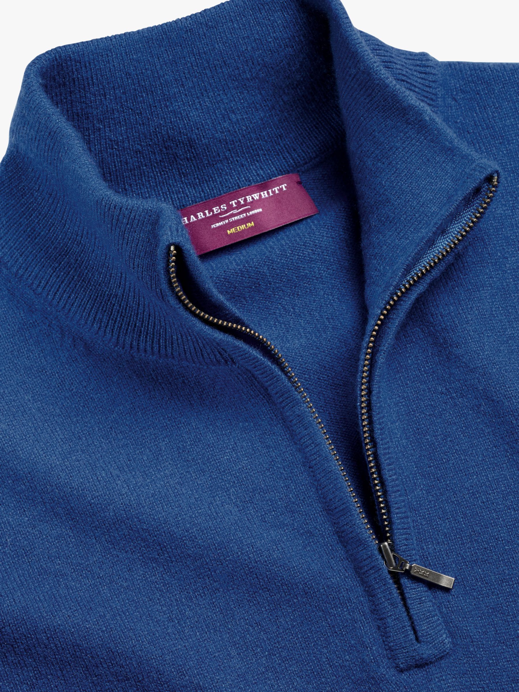 Charles Tyrwhitt Cashmere Zip Neck Jumper, Royal Blue at John Lewis ...