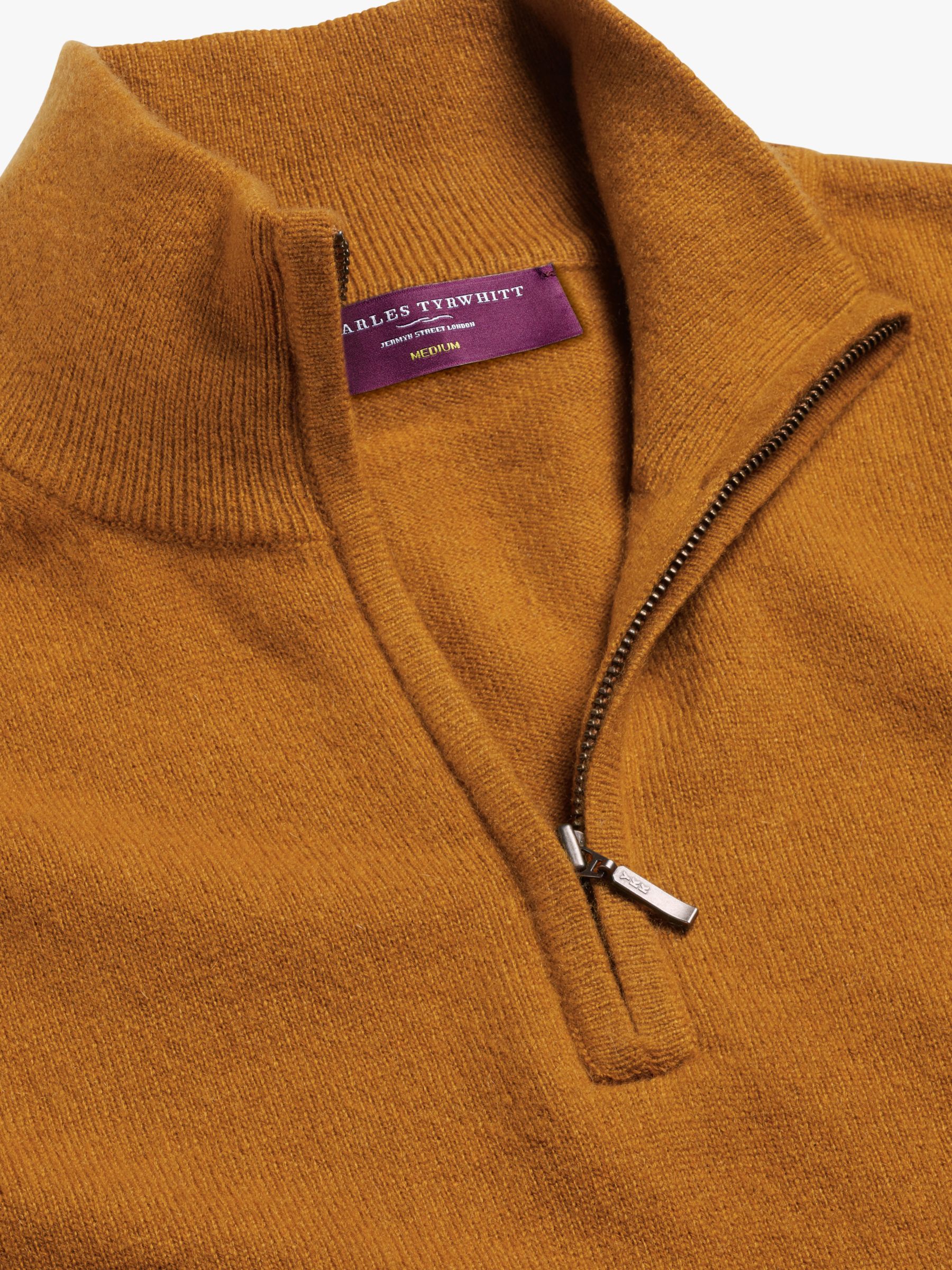 Charles Tyrwhitt Cashmere Zip Neck Jumper, Mustard at John Lewis & Partners