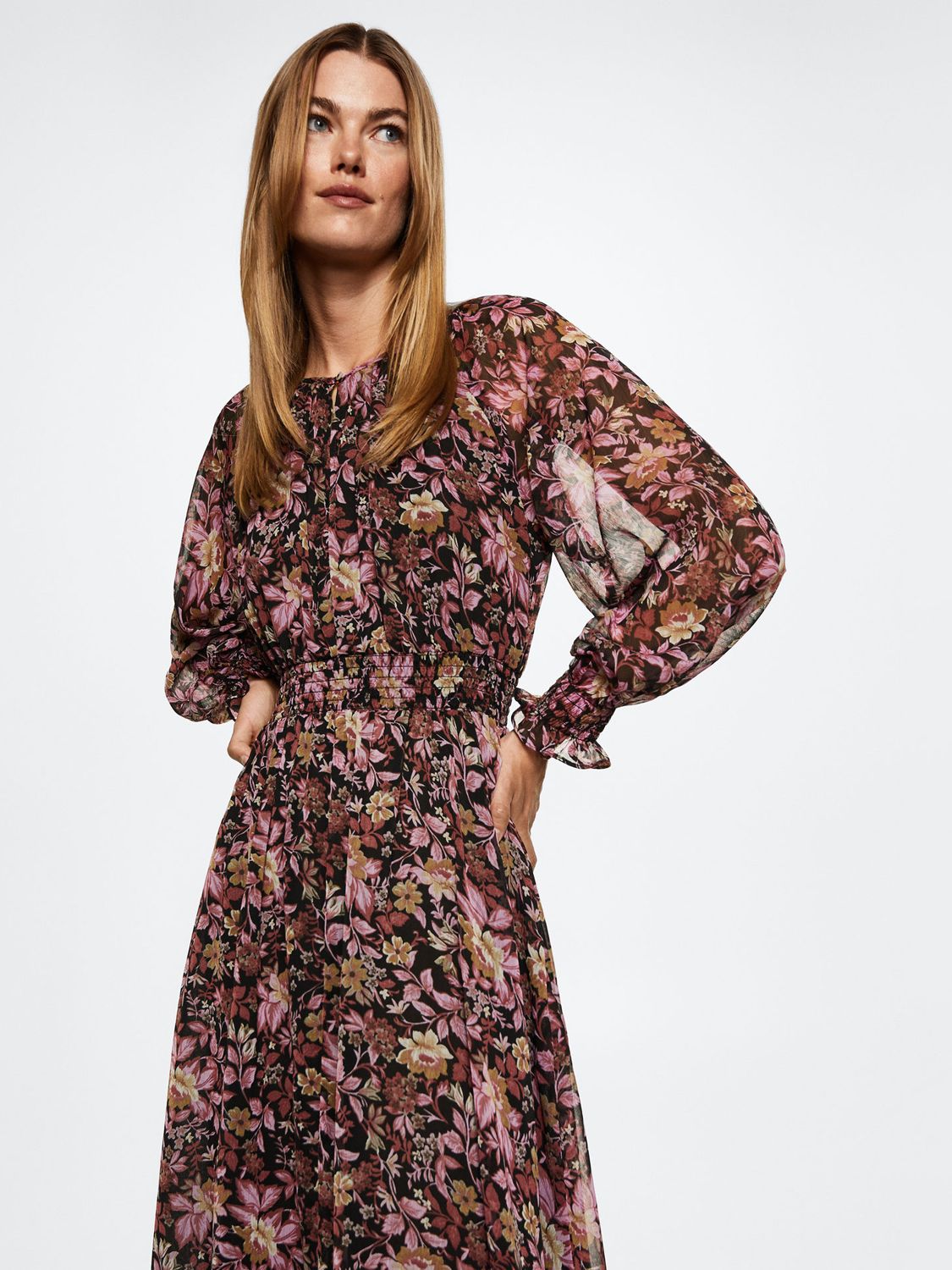 Mango Floral Print Midi Dress, Pink