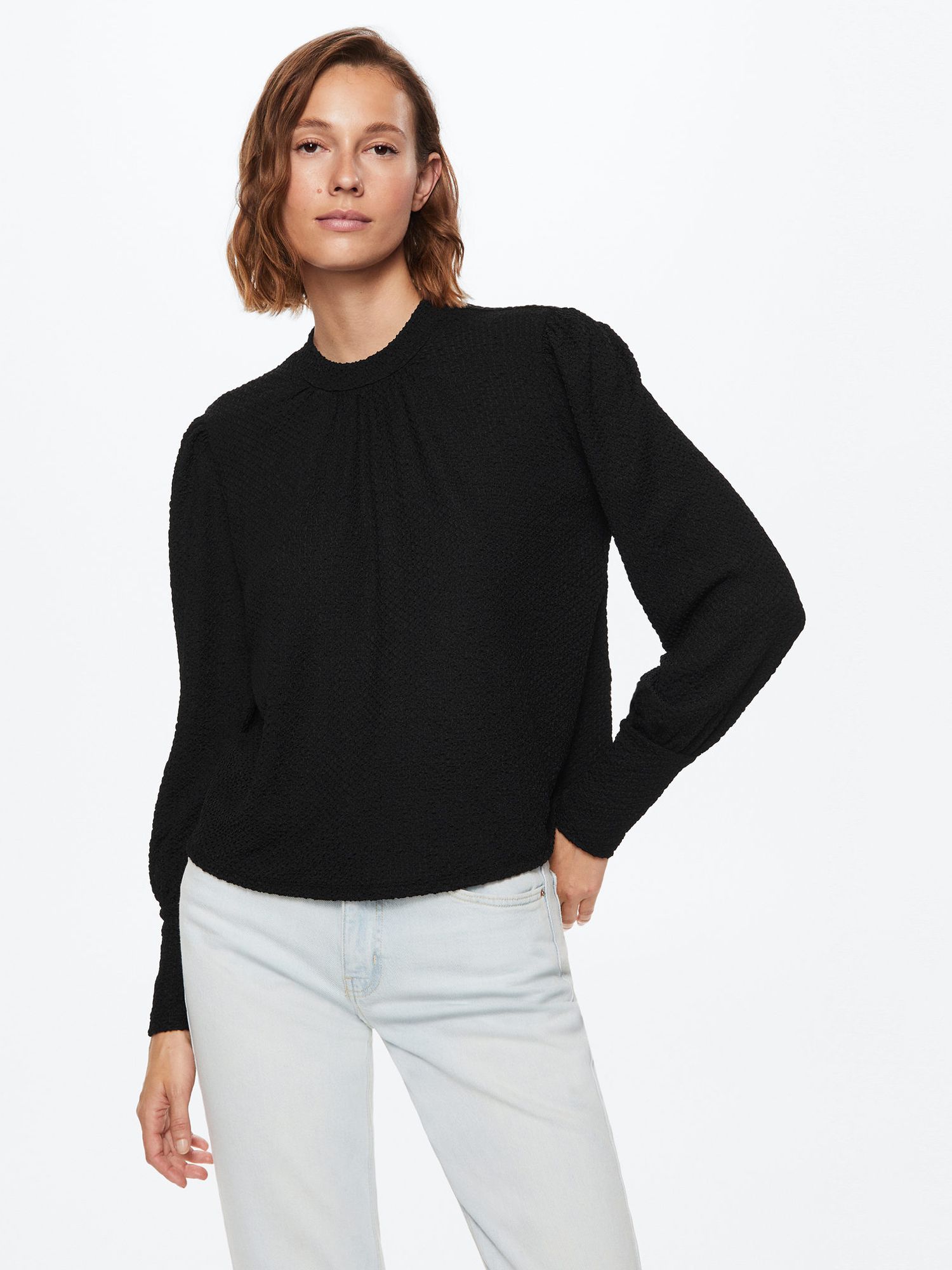 Mango Textured Blouse, Black at John Lewis & Partners