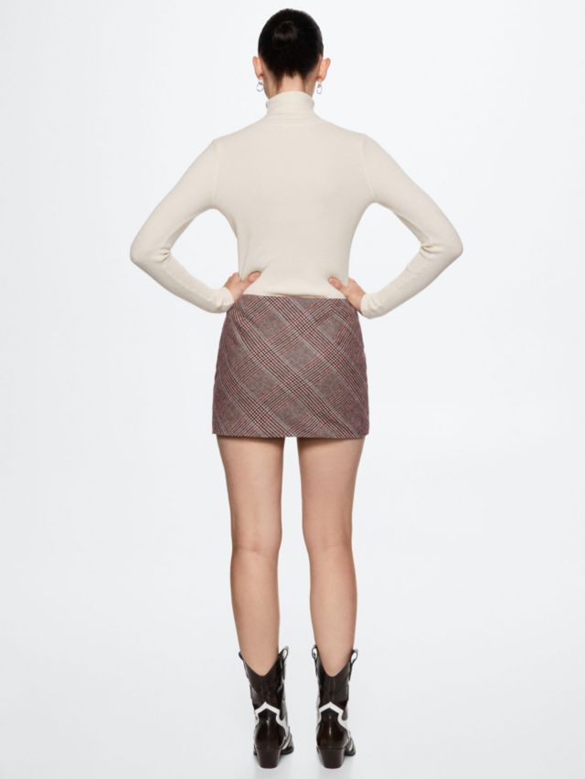 Mango Dogtooth Wool Blend Mini Skirt, Dark Red, XS
