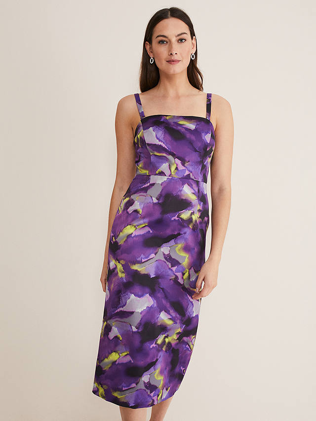 Phase Eight Adelita Abstract Print Midi Dress, Purple/Multi