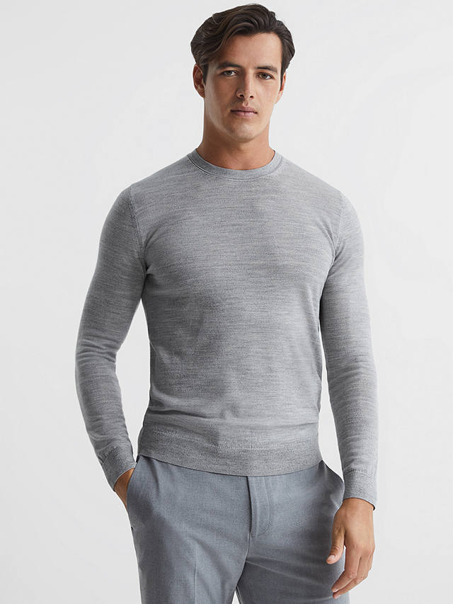 Reiss Wessex Knit Merino Wool Jumper, Soft Grey Mouli