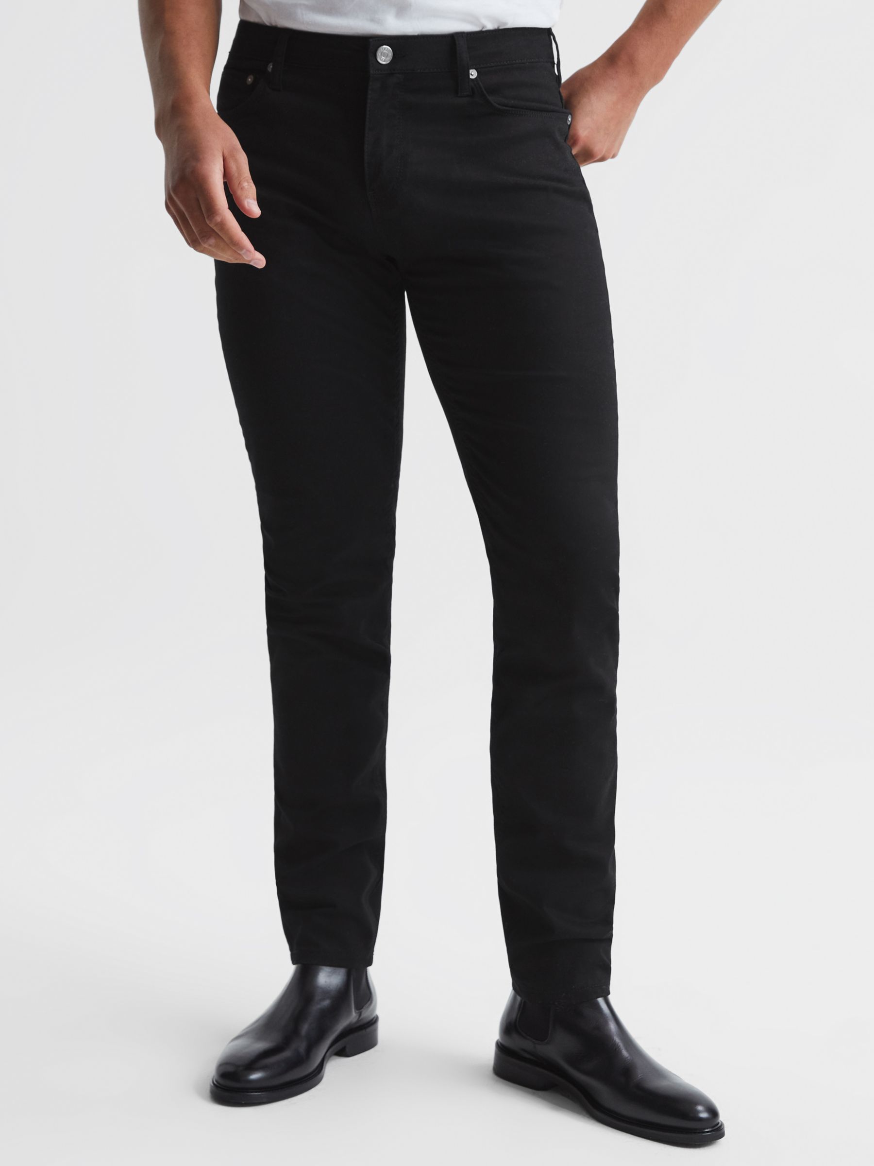 Reiss Kalkan Slim Fit Trousers, Black at John Lewis & Partners
