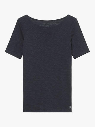 Marc O'Polo Boat Neck Short Sleeve Cotton T-Shirt, Blue
