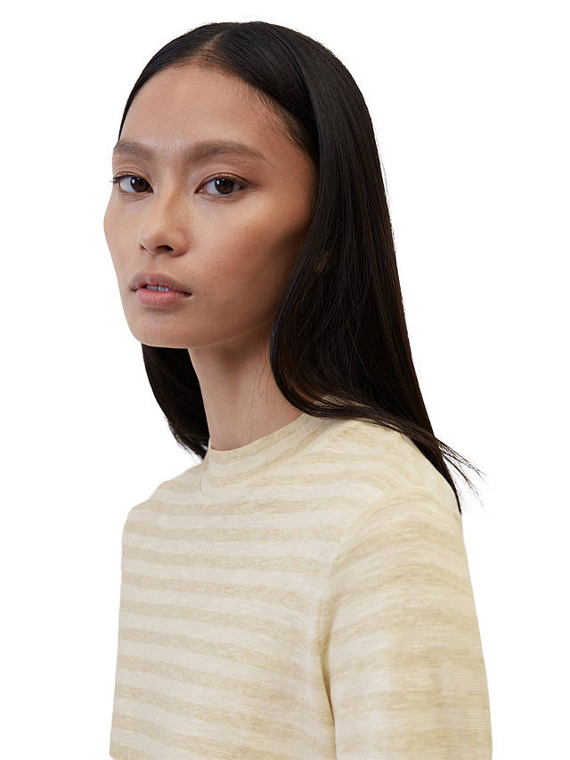 Marc O'Polo Striped Long Sleeve Cotton T-Shirt, White/Yellow