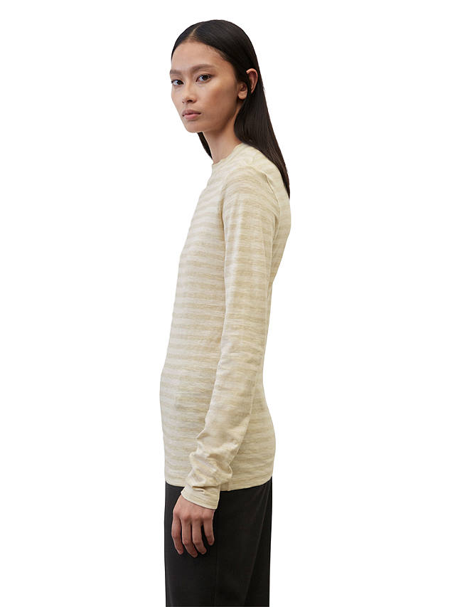 Marc O'Polo Striped Long Sleeve Cotton T-Shirt, White/Yellow