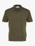 SELECTED HOMME Lake Linen Short Sleeve Polo Top, Burnt Olive
