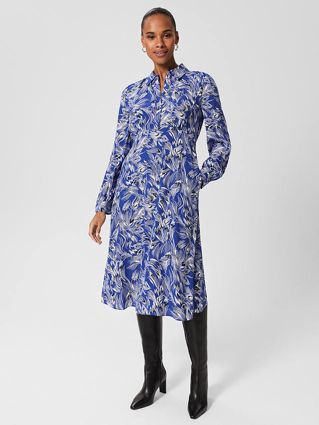 Hobbs Octavia Feather Print Shirt Dress, Blue/Multi at John Lewis ...