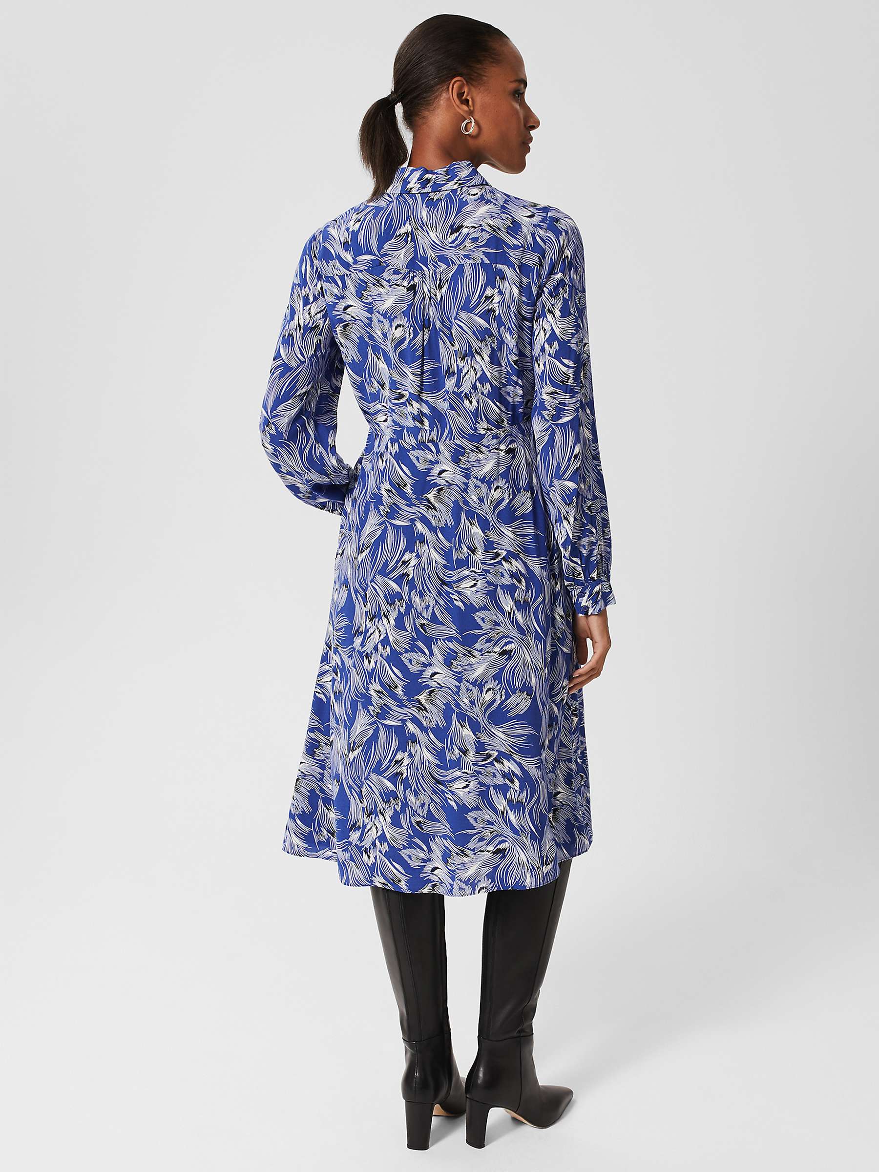 Buy Hobbs Octavia Feather Print Shirt Dress, Blue/Multi Online at johnlewis.com
