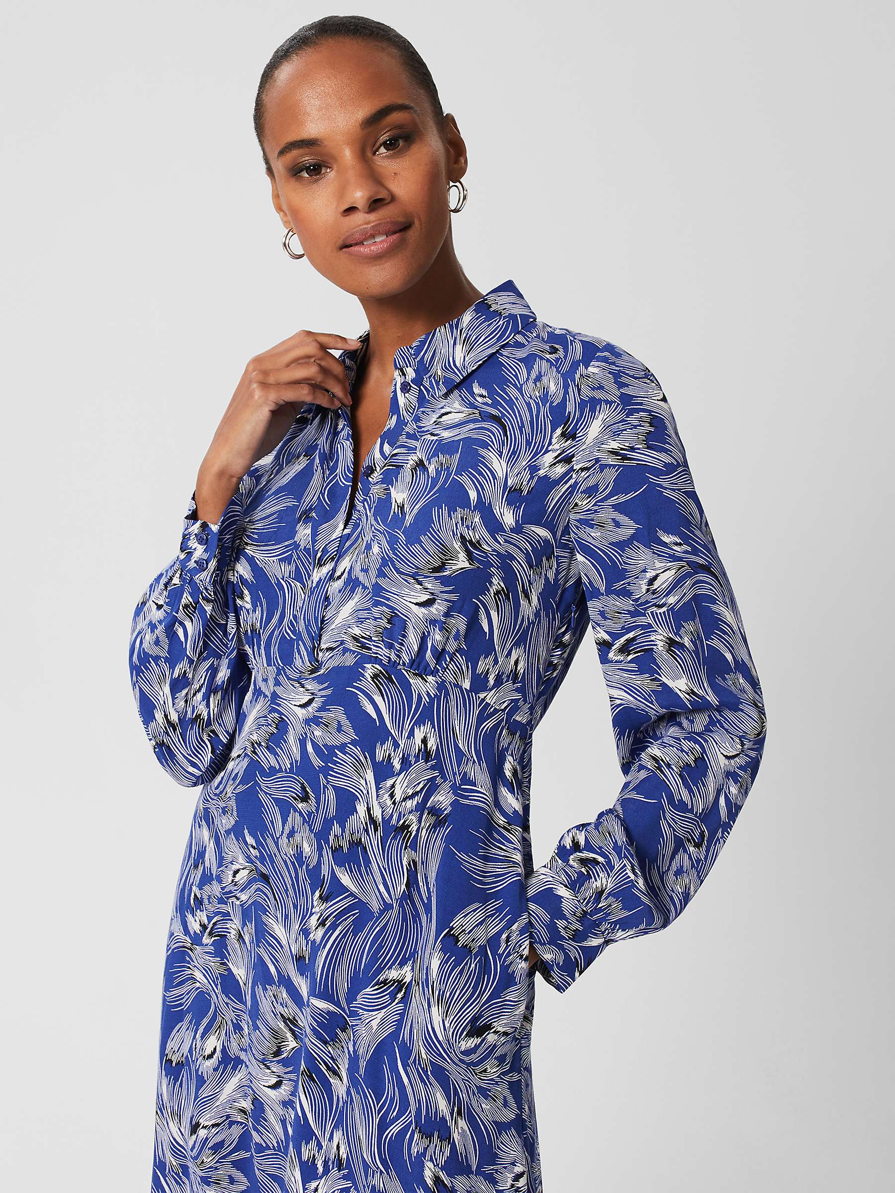 Buy Hobbs Octavia Feather Print Shirt Dress, Blue/Multi Online at johnlewis.com