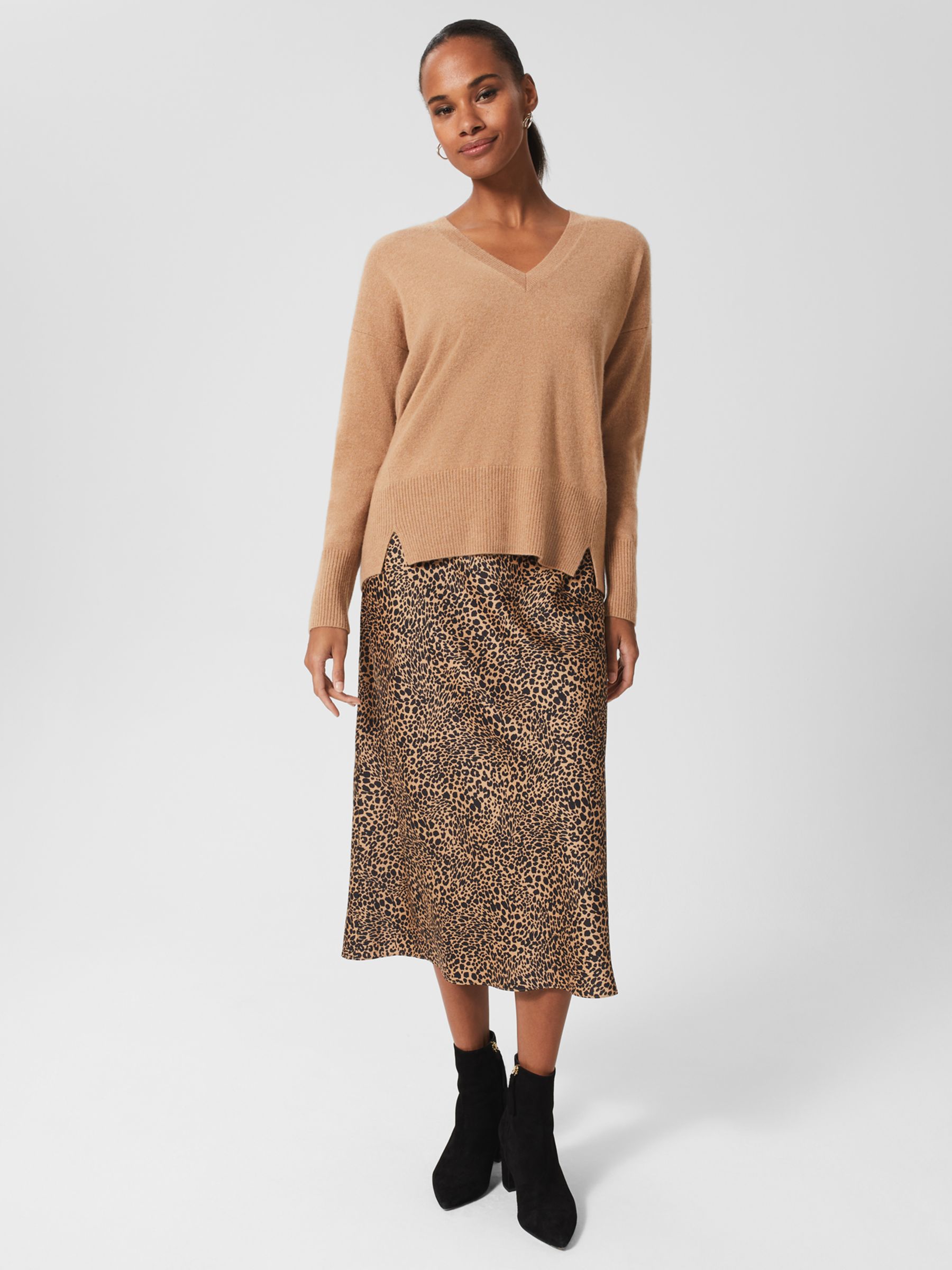 Hobbs Jas Leopard Print Skirt, Tan at John Lewis & Partners