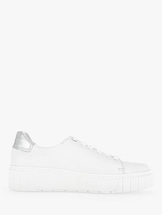 Gabor Fairway Wide Fit Leather Trainers, White/Silver