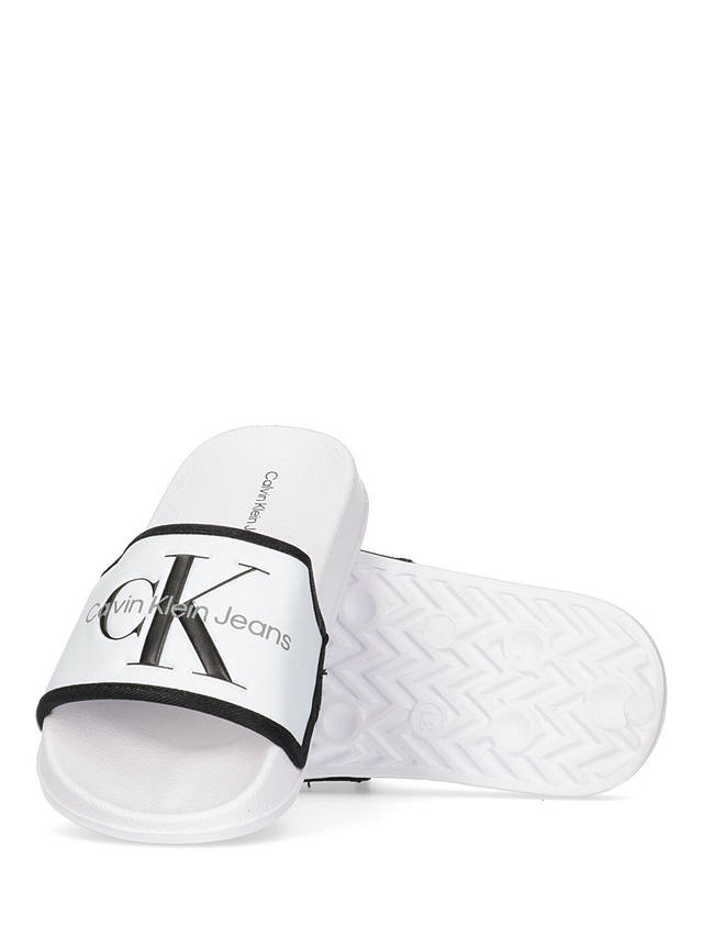 Calvin Klein Kids' Logo Pool Sliders, White/Black