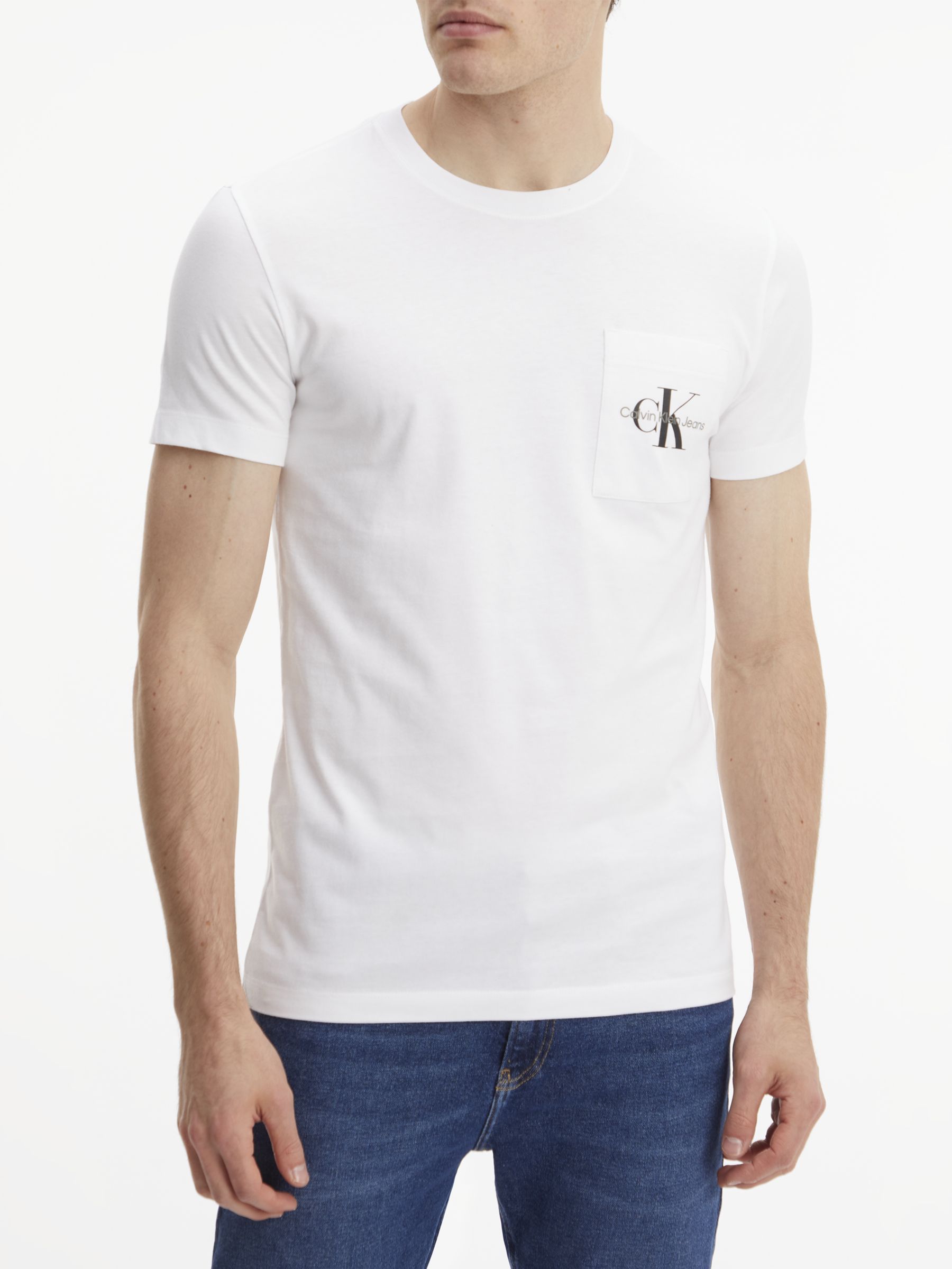 To grader Bering strædet morfin Calvin Klein Jeans Monogram Pocket T-Shirt, Bright White at John Lewis &  Partners