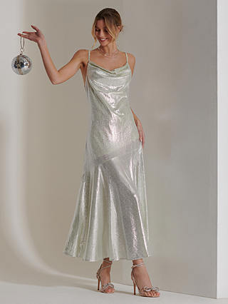 Jolie Moi Ginny Spaghetti Strap Maxi Dress, Silver