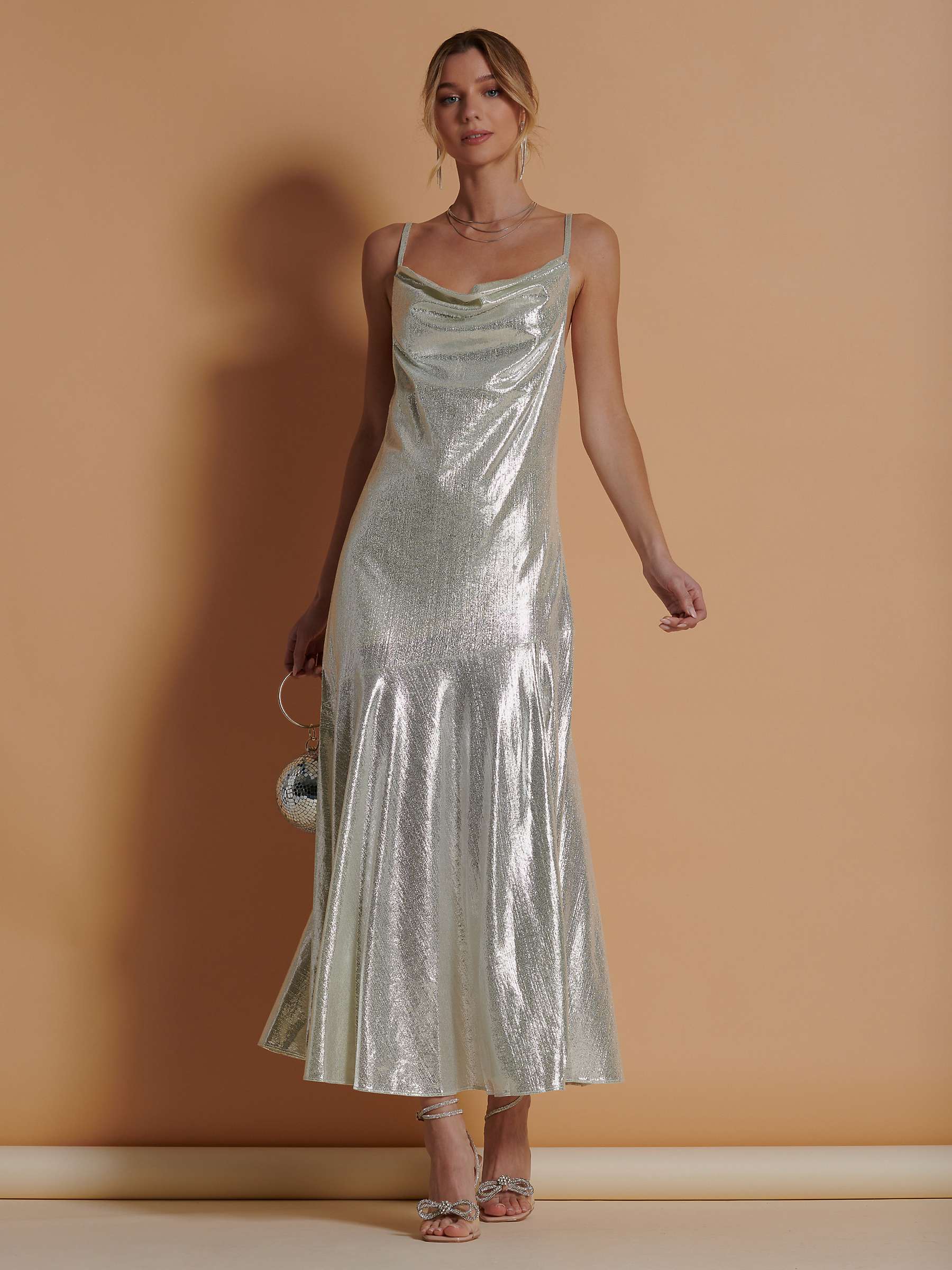 Buy Jolie Moi Ginny Spaghetti Strap Maxi Dress, Silver Online at johnlewis.com
