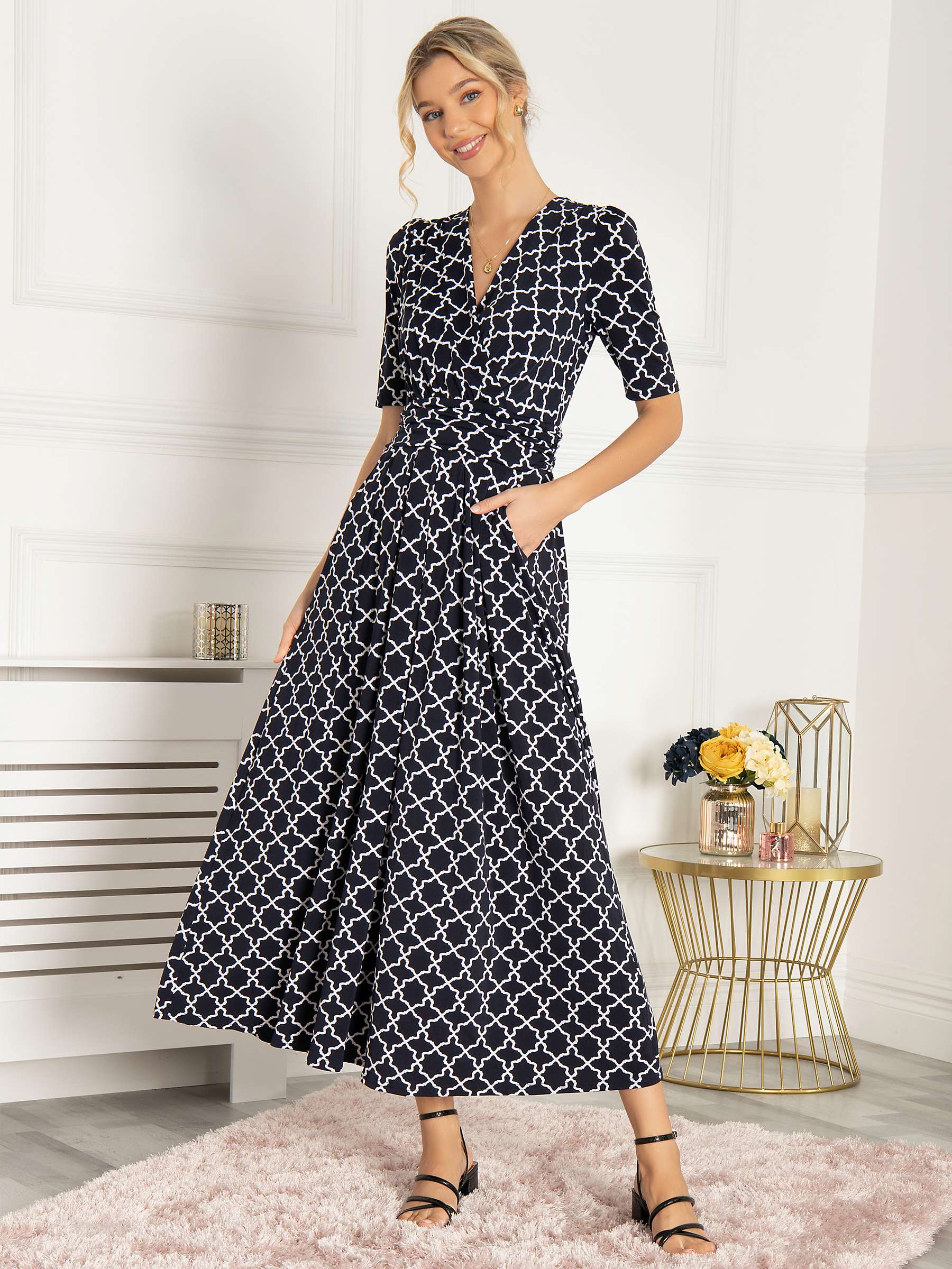 Buy Jolie Moi Ranya Geo Print Jersey Maxi Dress, Navy Online at johnlewis.com
