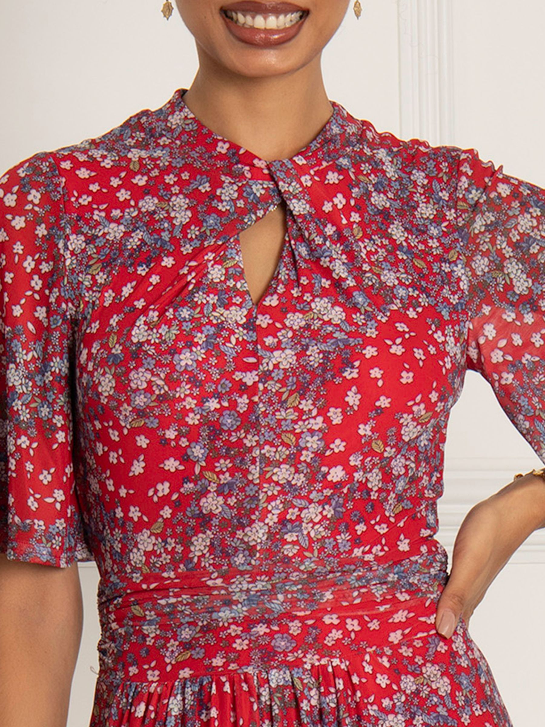 Buy Jolie Moi Tina Floral Print Twist Neck Midi Dress, Red Online at johnlewis.com