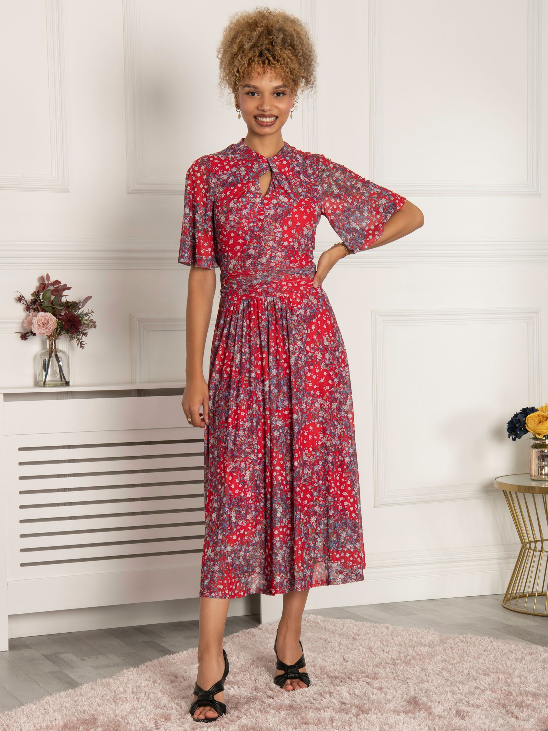 Buy Jolie Moi Tina Floral Print Twist Neck Midi Dress, Red Online at johnlewis.com