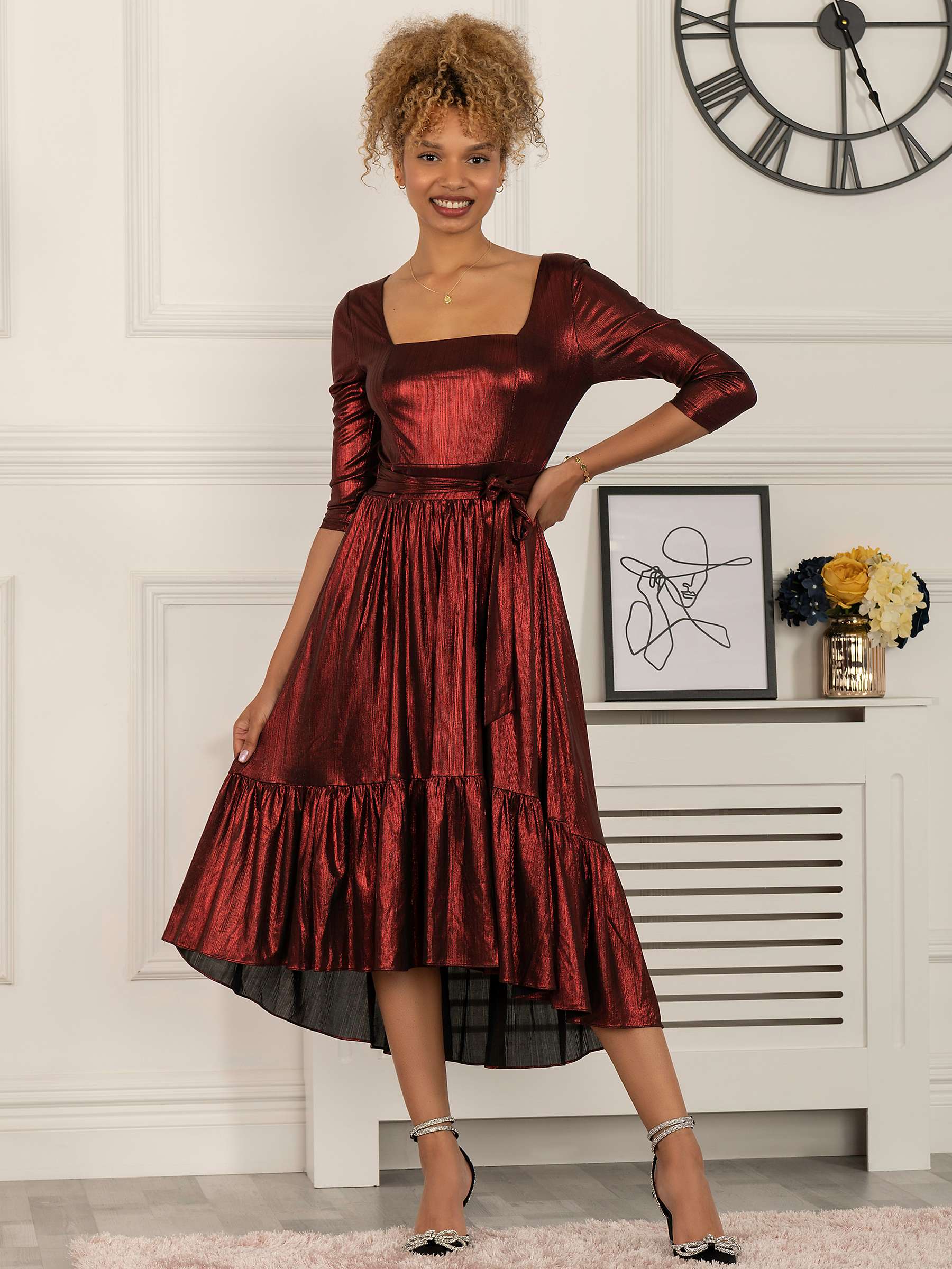 Buy Jolie Moi Orly Sparkly Midi Dress, Burgundy Online at johnlewis.com