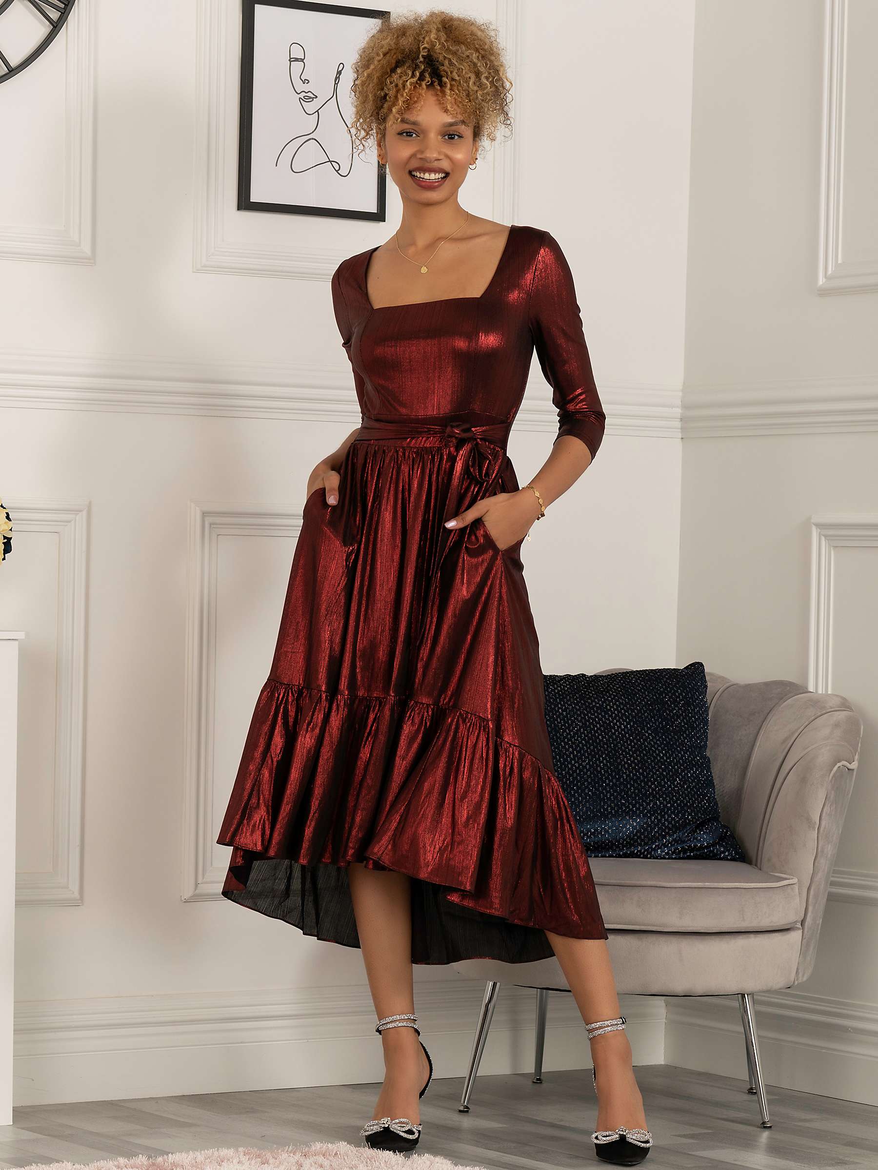 Buy Jolie Moi Orly Sparkly Midi Dress, Burgundy Online at johnlewis.com