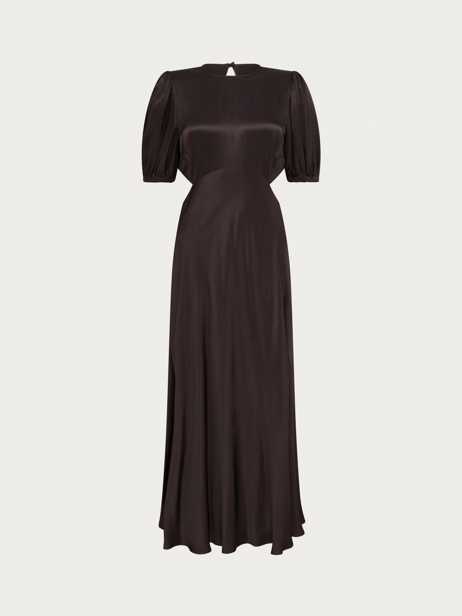 Ghost Amber Satin Keyhole Dress, Dark Chocolate at John Lewis & Partners