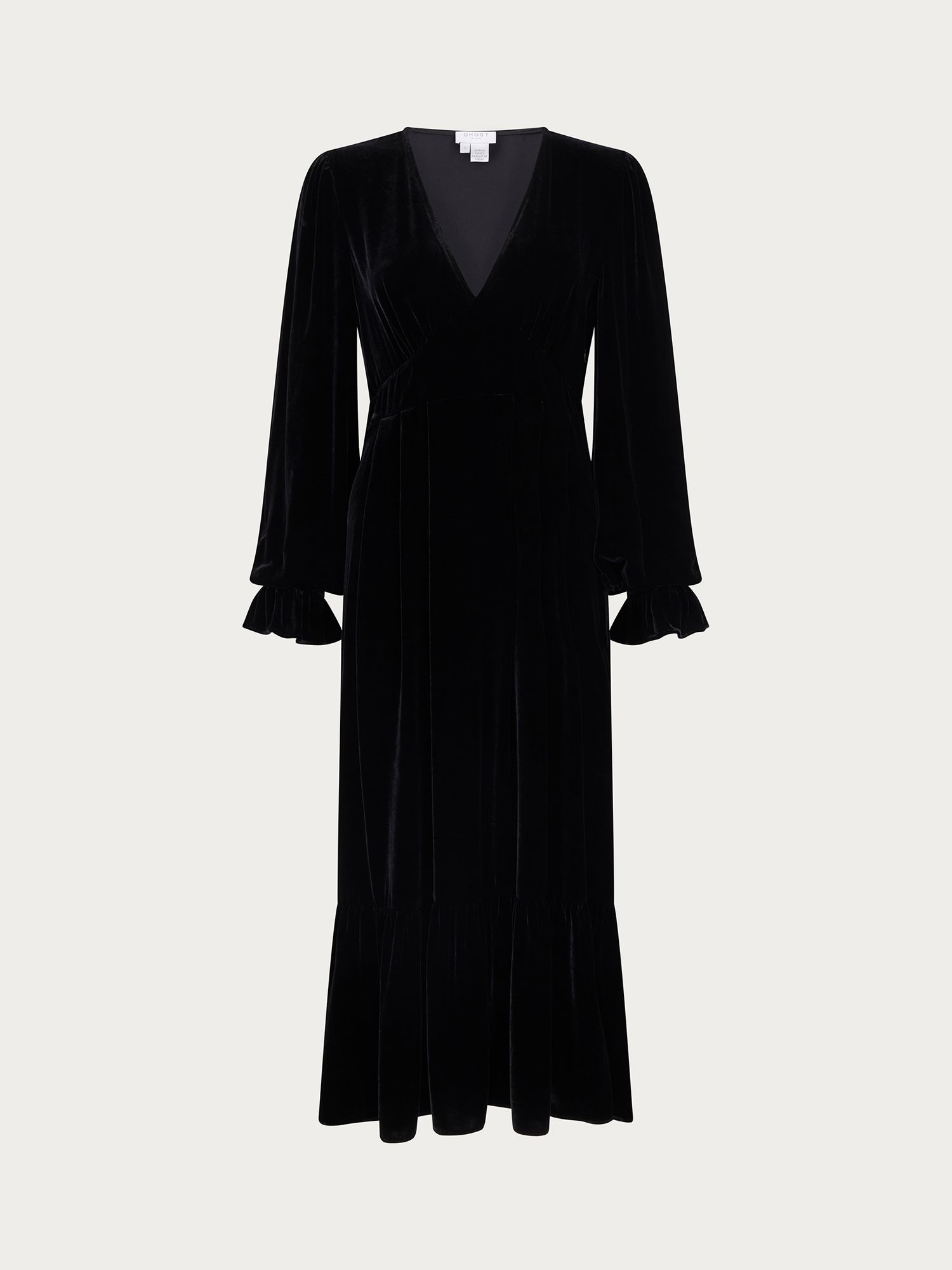 Ghost Sophia Silk Blend Midi Dress, Black at John Lewis & Partners