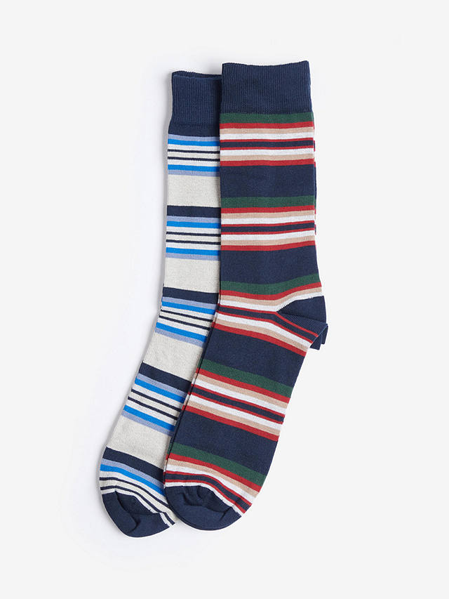 Barbour Summer Stripe Cotton Blend Socks, Pack of 2, Navy Mix
