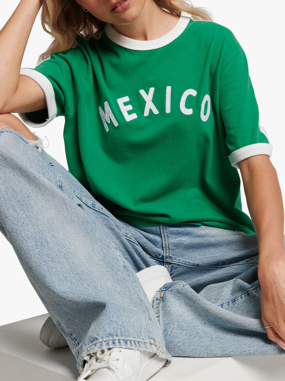 Superdry Ringspun Football Mexico T-Shirt, Oregon Green, XS