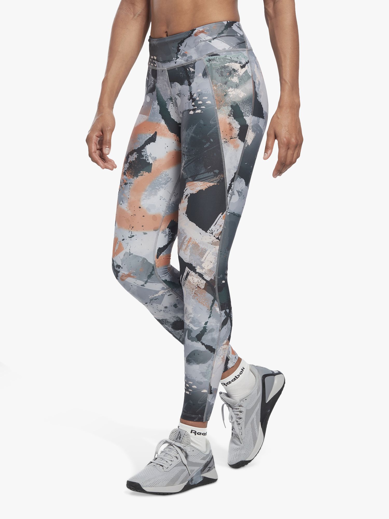 Reebok Women's Workout Ready Printed Leggings Size Xs Polyester In Light  Sage