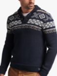 Superdry Patterned Knitted Shawl Jumper, Navy Multi