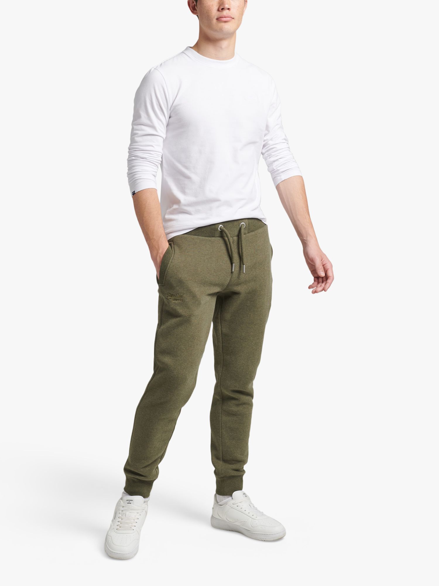 Superdry Organic Cotton Vintage Logo Embroidered Joggers, Olive Marl at ...