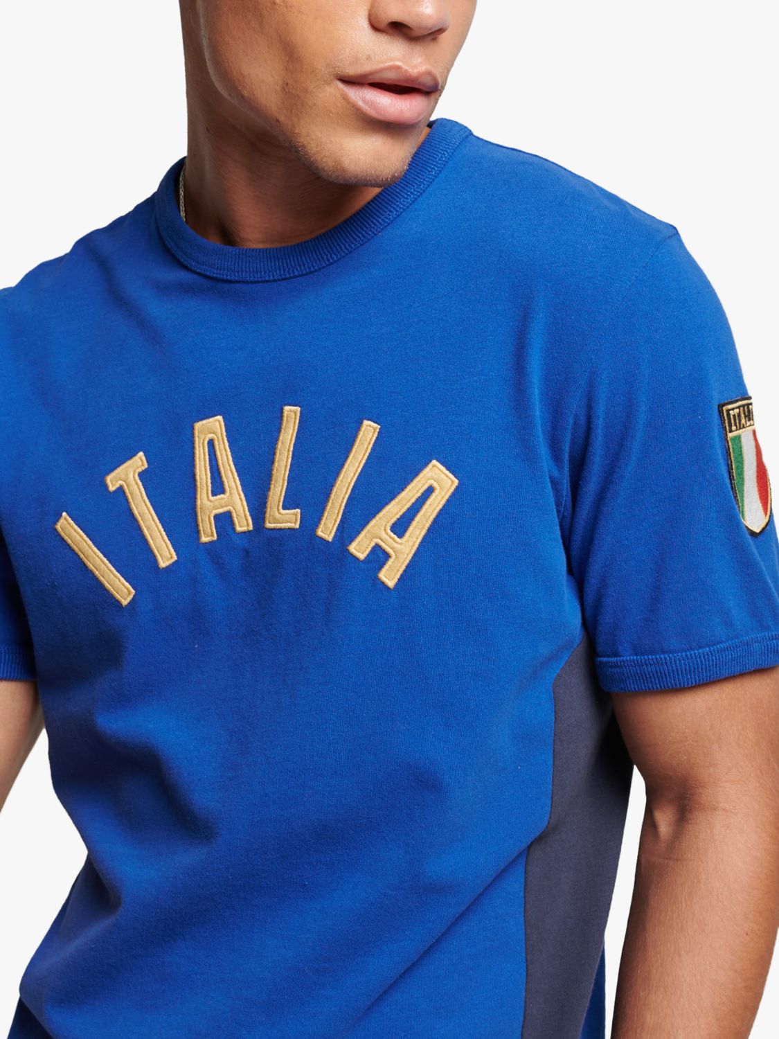 Superdry Ringspun Football Italy T-Shirt, Regal Blue, S
