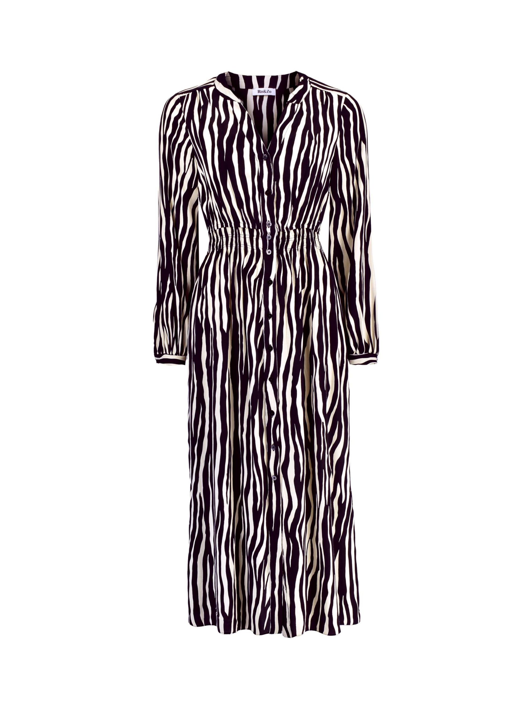 Ro&Zo Mono Zebra Print Shirred Waist Shirt Dress, Black at John Lewis ...