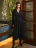 Ro&Zo Shirred Waist Shirt Dress, Black