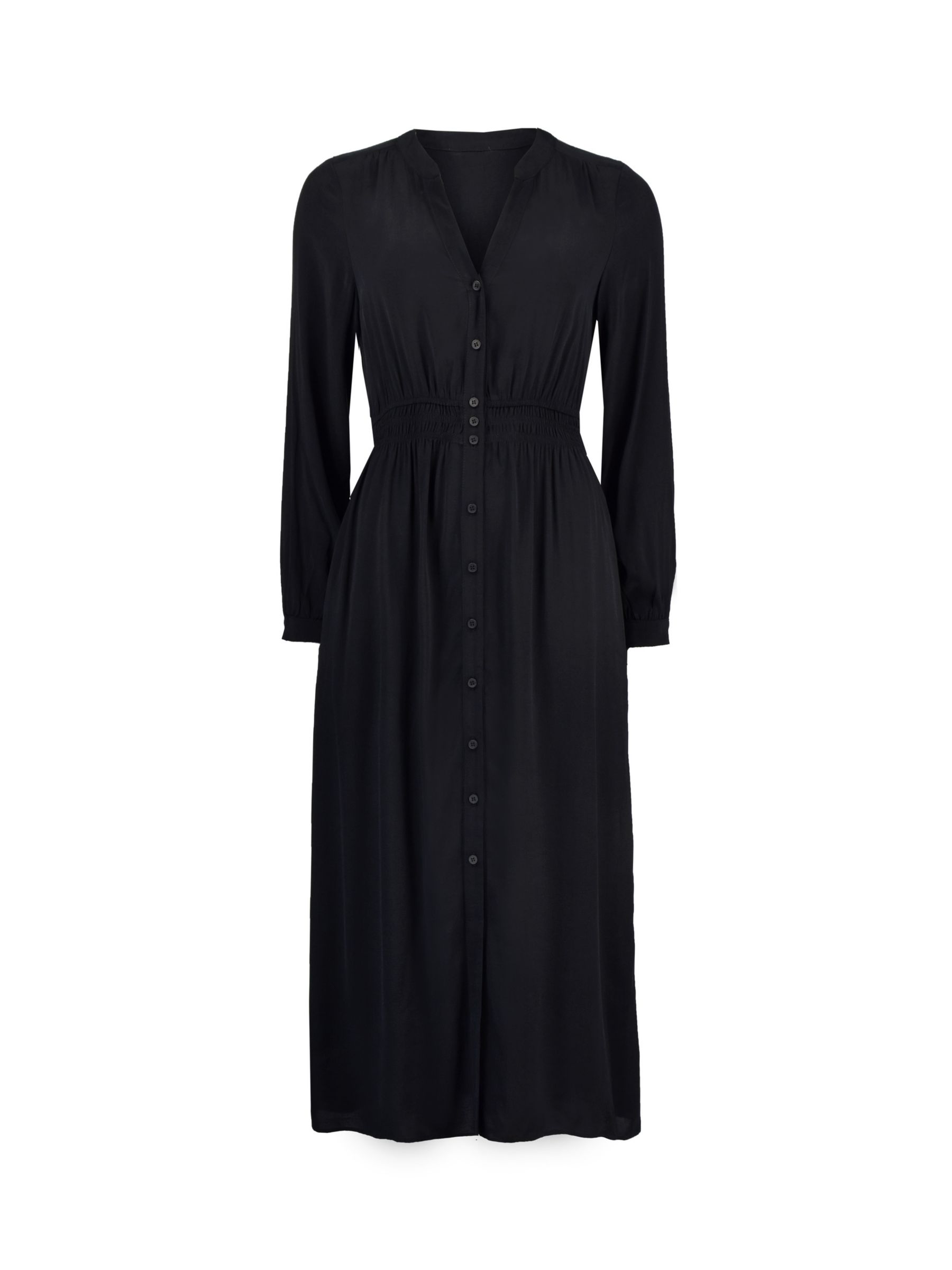 Ro&Zo Shirred Waist Shirt Dress, Black at John Lewis & Partners