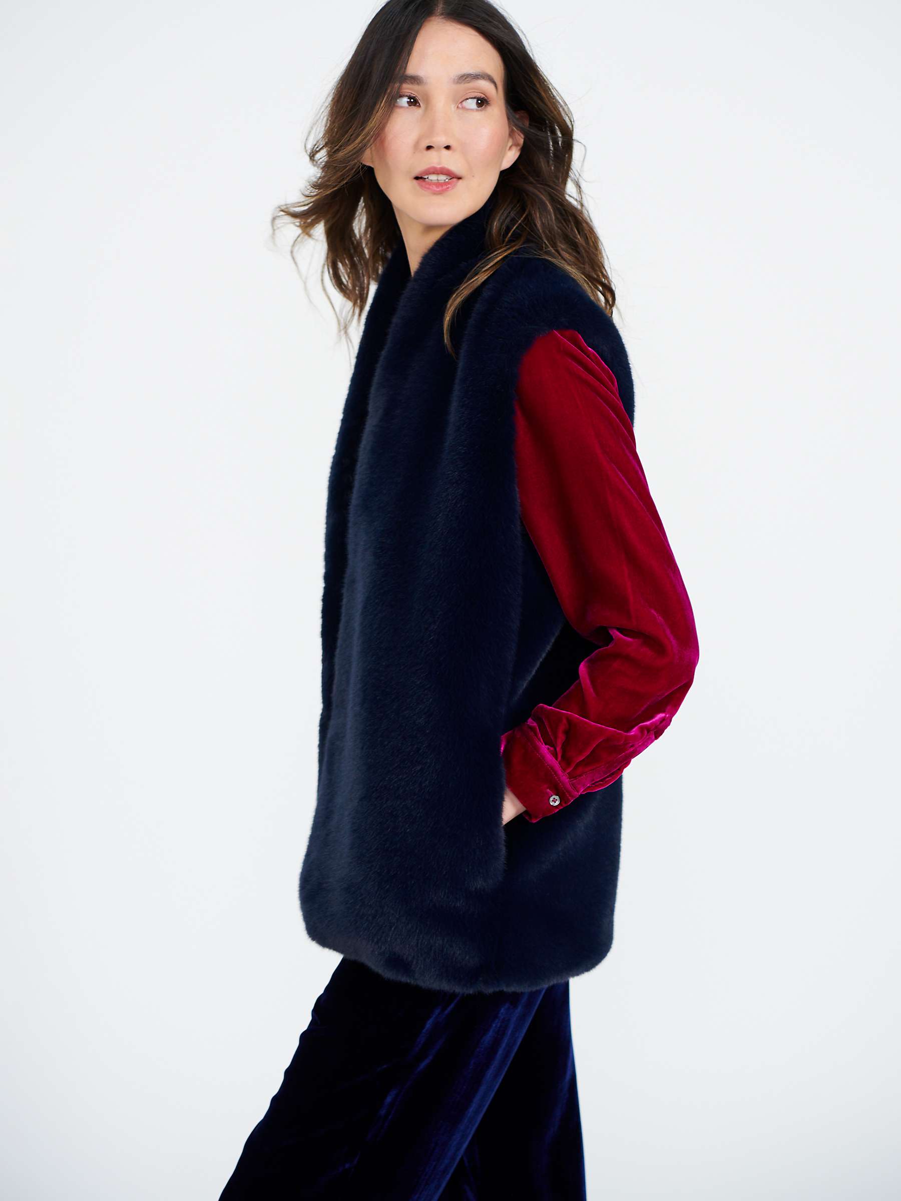 Buy NRBY Maxine Short Faux Fur Gilet, Navy Online at johnlewis.com