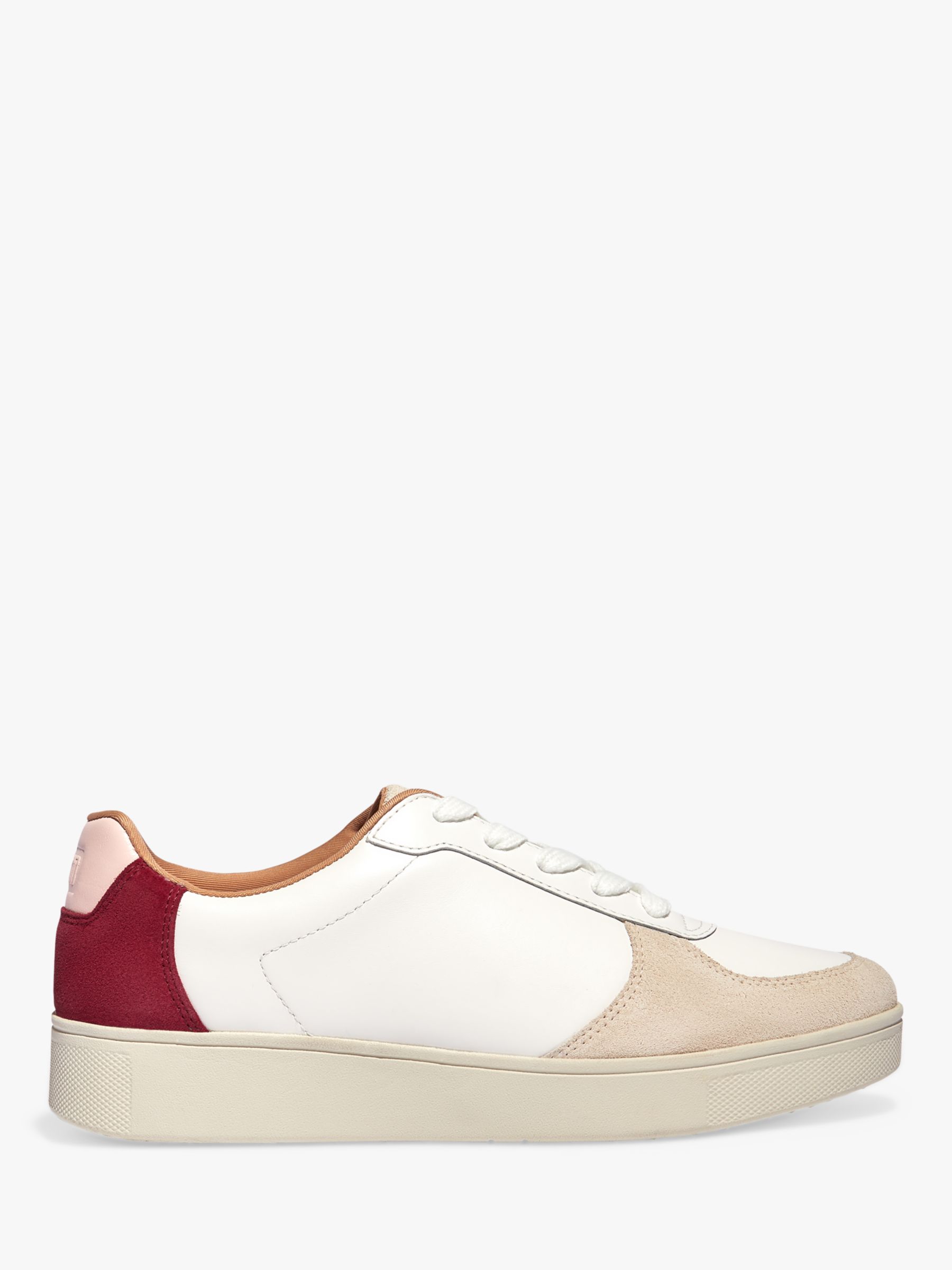 FitFlop Rally Leather Lace Up Trainers, White/Rich Red at John Lewis ...