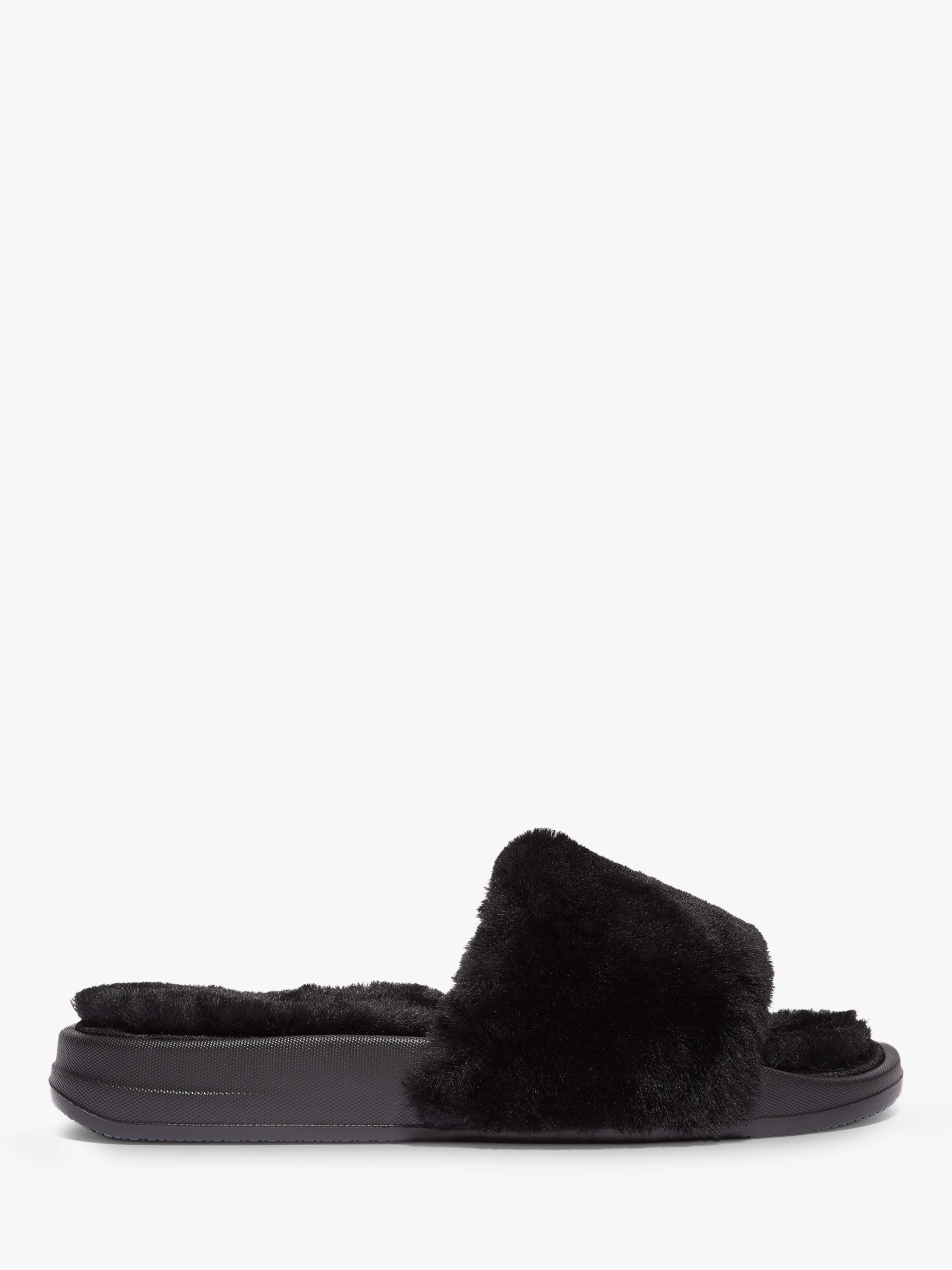 FitFlop IQushion Shearling Sliders, All Black at John Lewis & Partners