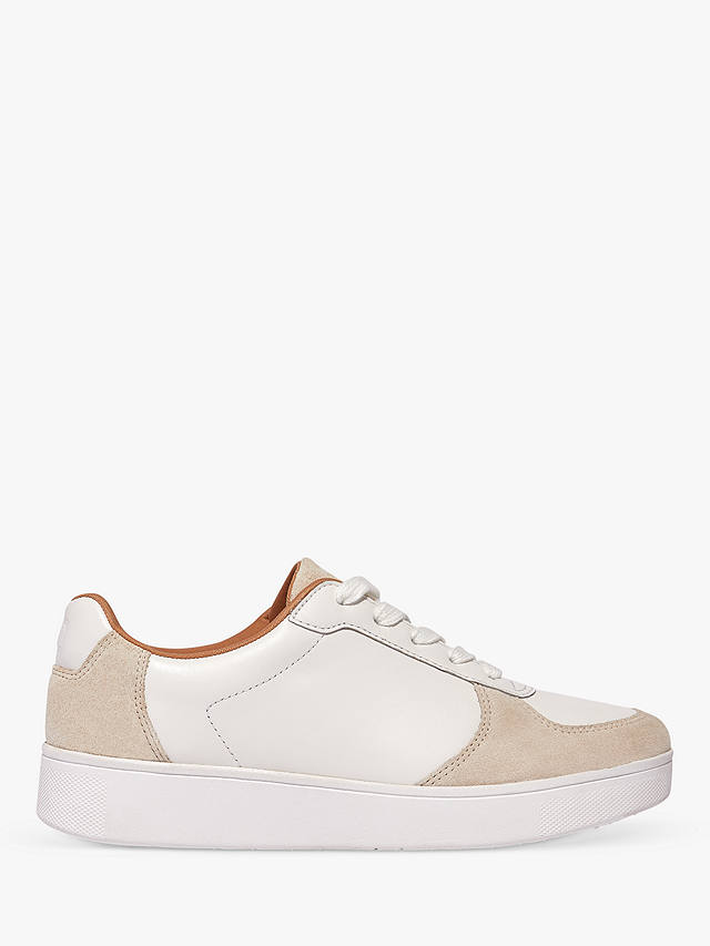 FitFlop Rally Leather Lace Up Trainers, White/Turtle