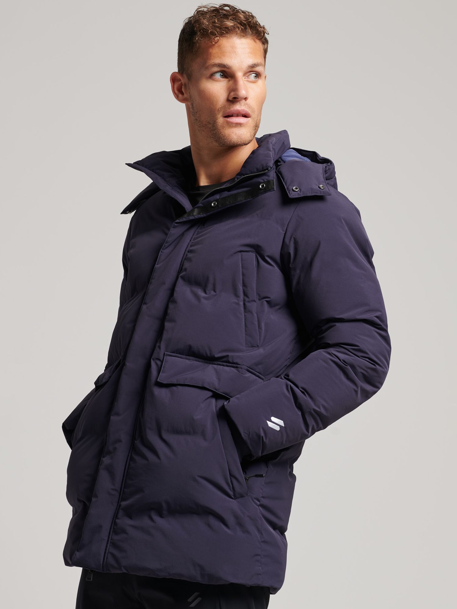 Superdry Boxy Puffer Coat, Truest Navy at John Lewis & Partners