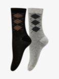 Unmade Copenhagen Aia Wool Blend Argyle Socks, Pack of 2, Black/Grey