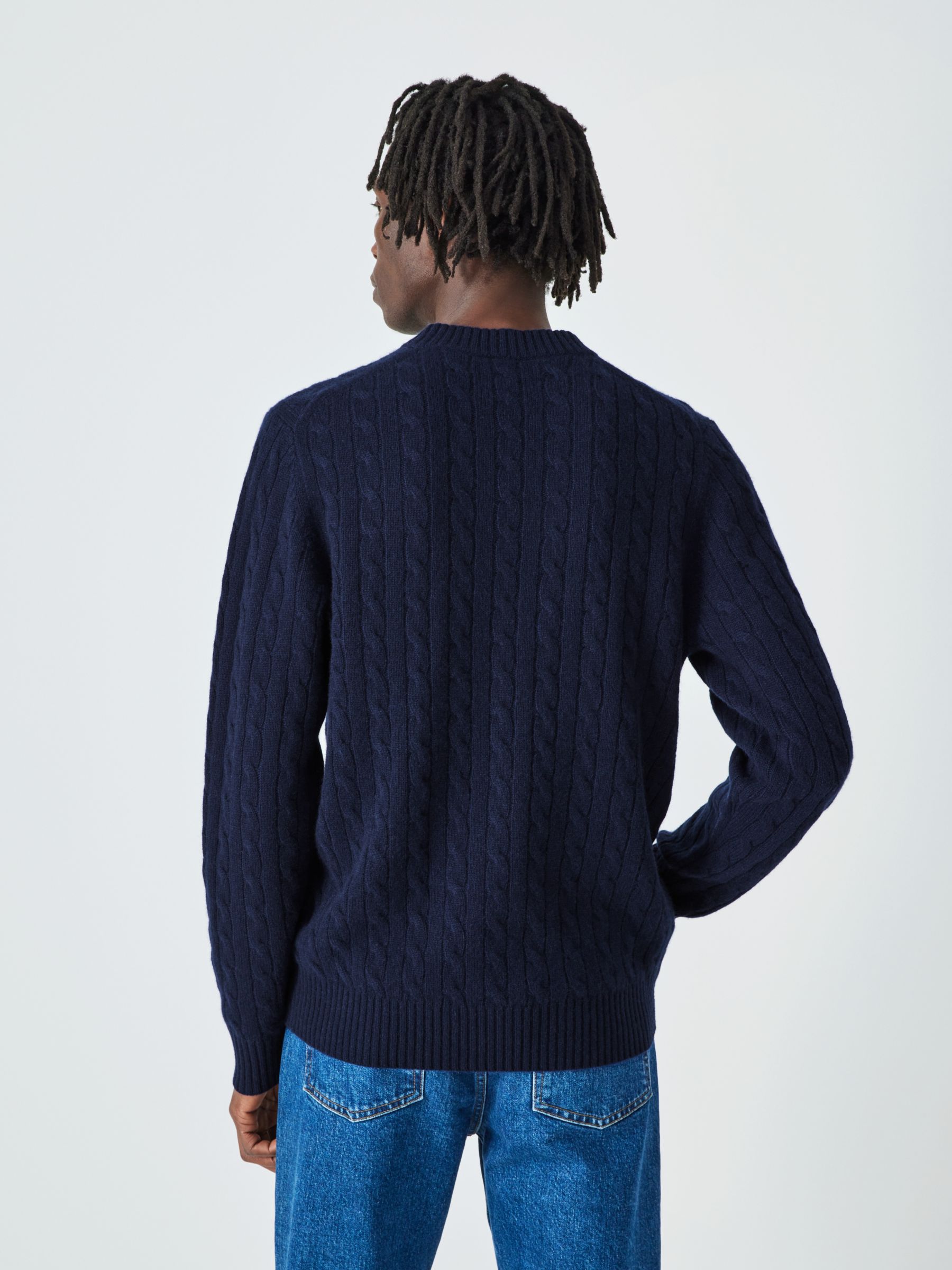 John Lewis Cashmere Cable Crew Neck Jumper, Navy at John Lewis & Partners