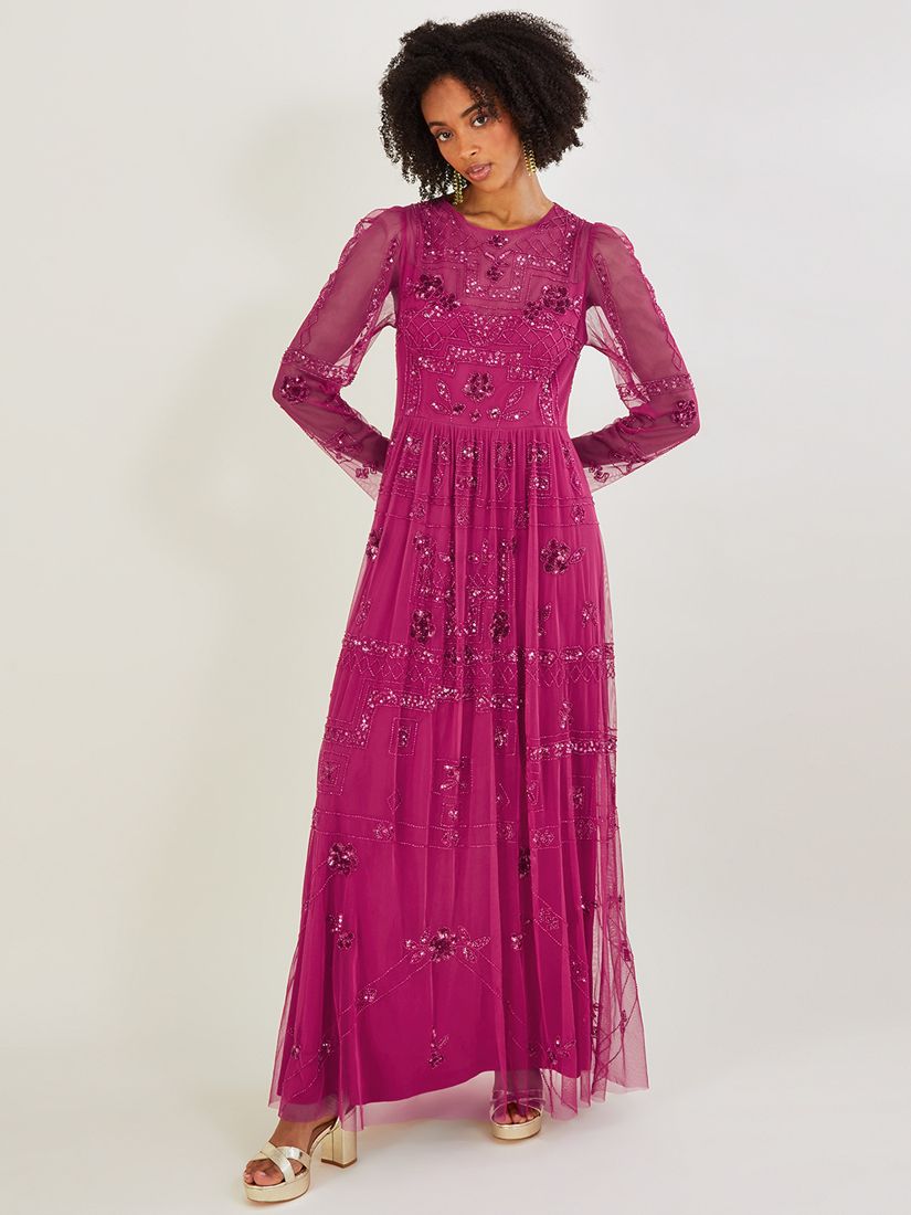 Monsoon Rori Geometric Embellished Maxi Dress, Pink