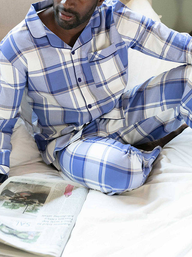 Cyberjammies Jamie Check Cotton Long Sleeved Pyjama Top, Blue Mix
