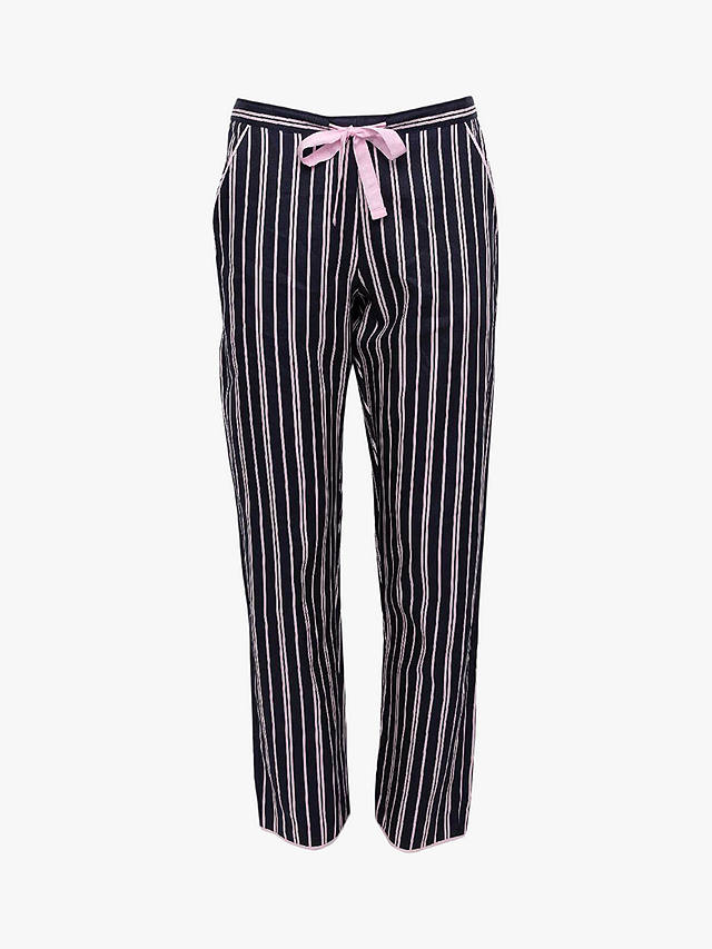 Cyberjammies Estelle Stripe Print Pyjama Bottoms, Navy/Pink at John ...