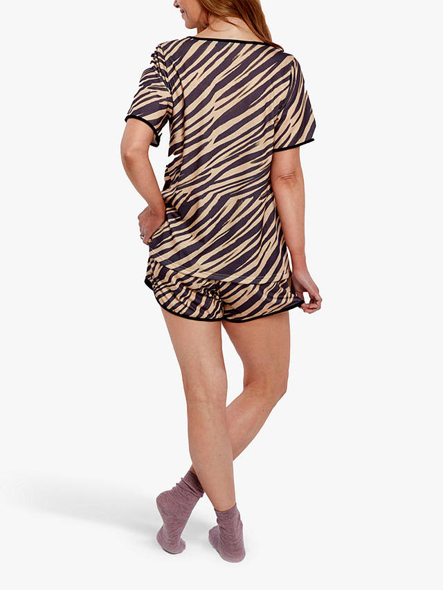 HotSquash Animal Stripe Print Shorts Pyjama Set, Brown/Multi